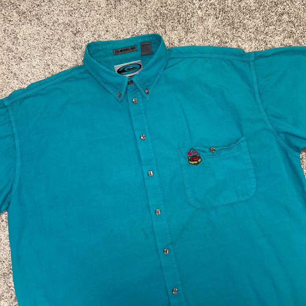 Vintage Quiksilver Button Down Shirt Men Size XL Pocket Cotton 90's Short Sleeve